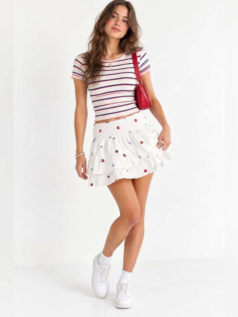 Day+Moon Skort Embroidered Floral Tiered Skort